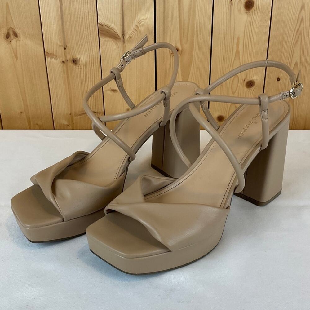 Women's Marc Fisher Glady Crisscross Strap Heels- Size 11, Beige